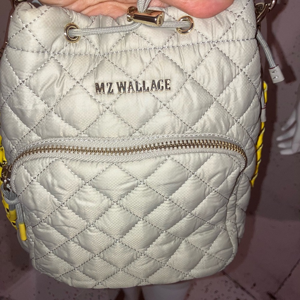 MZWALLACE Quilted Beige/gray Crossbody Bag with Yellow Accents - Picture 2 of 11